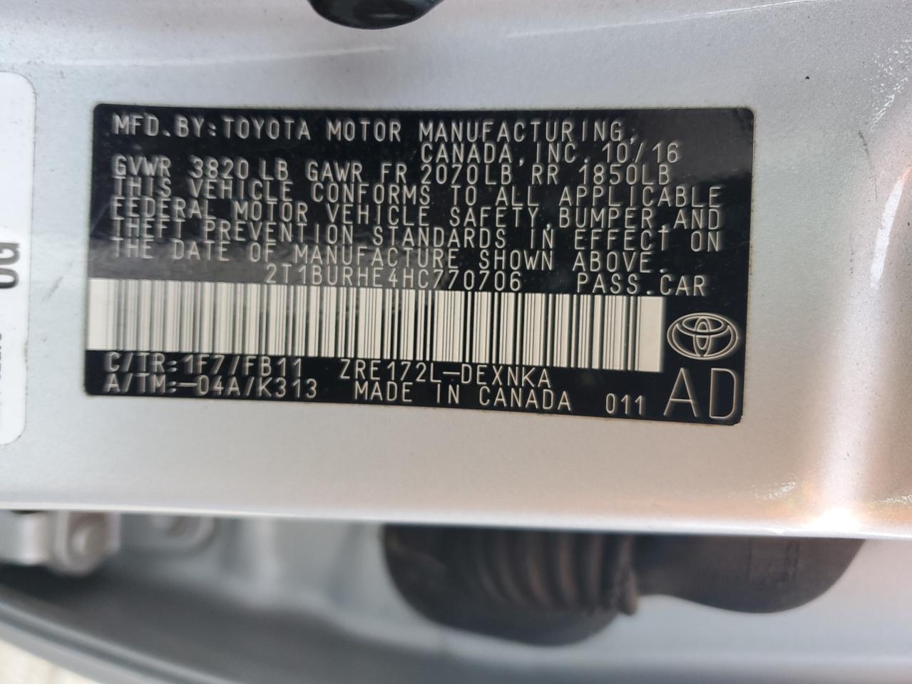 2T1BURHE4HC770706 2017 Toyota Corolla L