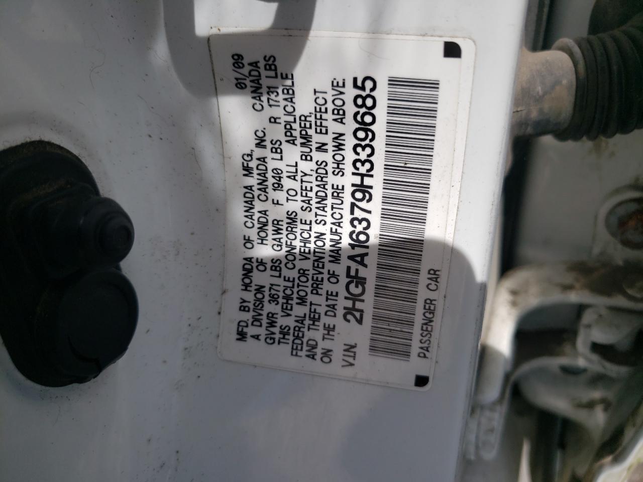 2009 Honda Civic Vp VIN: 2HGFA16379H339685 Lot: 74095384