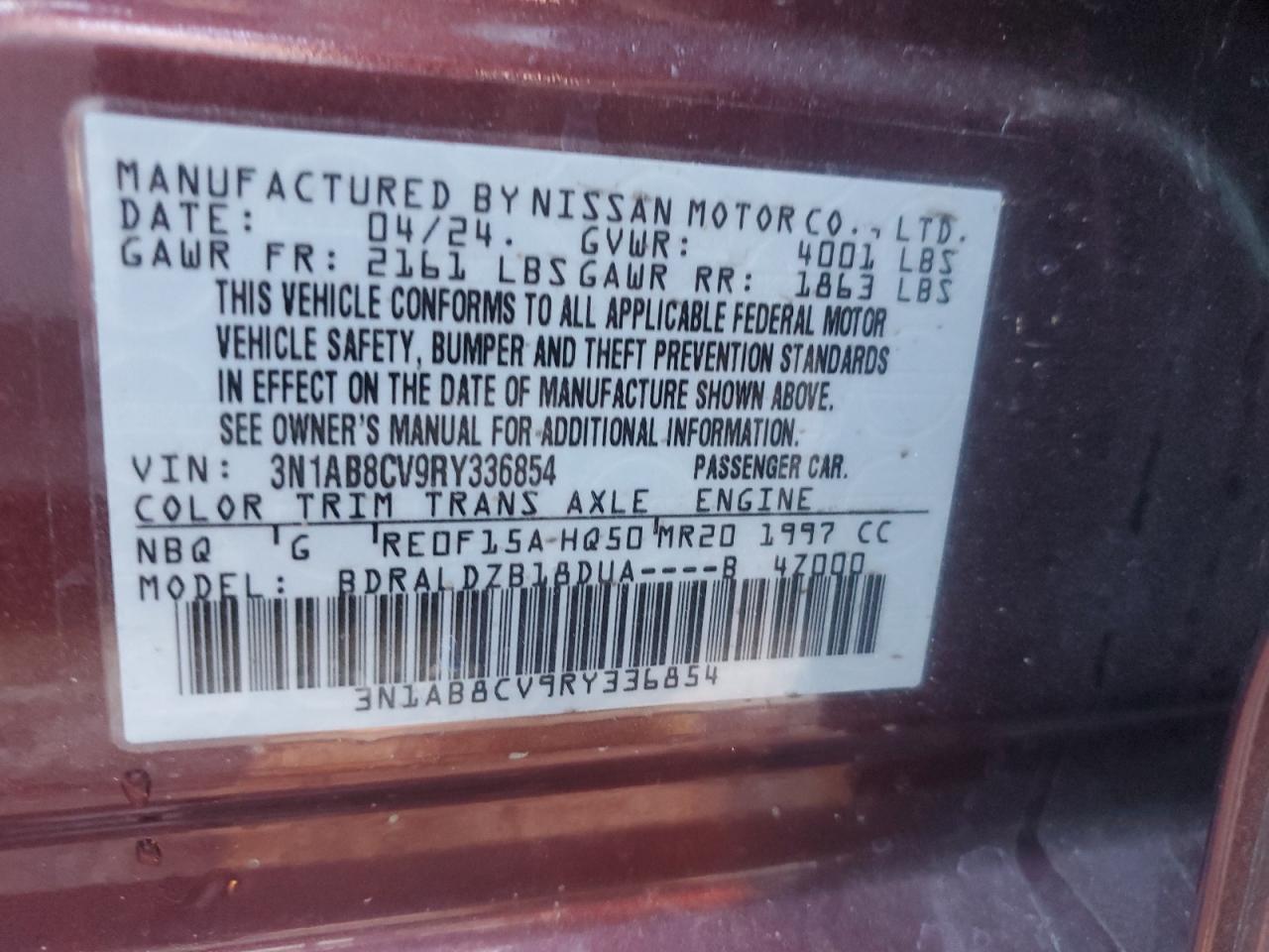 3N1AB8CV9RY336854 2024 Nissan Sentra Sv