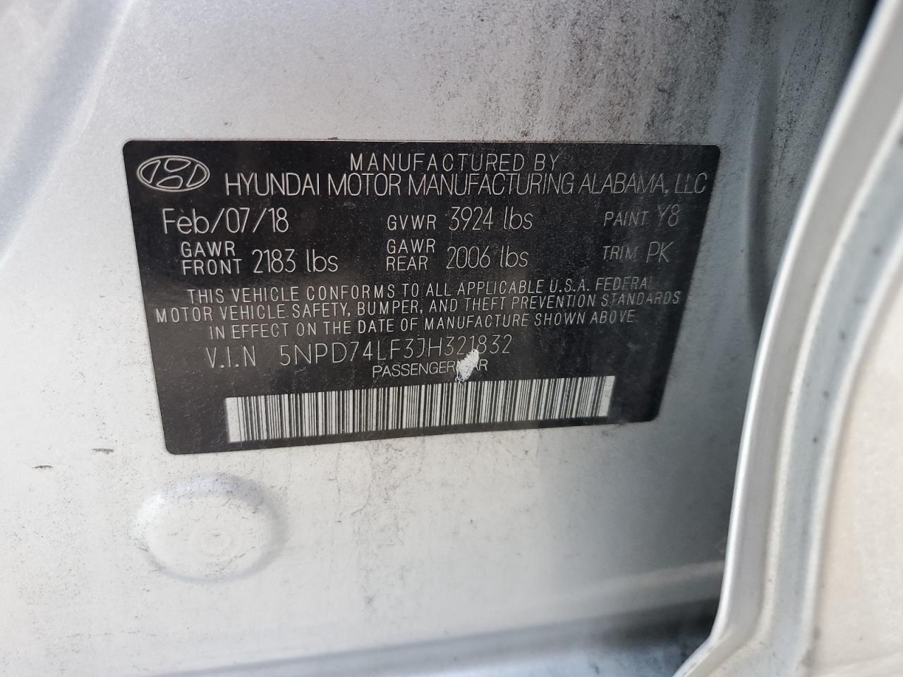 5NPD74LF3JH321832 2018 Hyundai Elantra Se