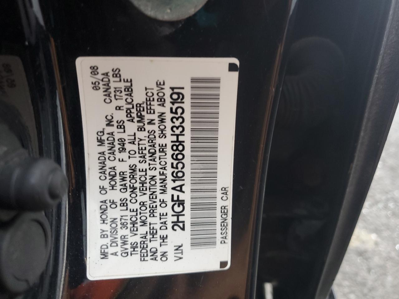 2HGFA16568H335191 2008 Honda Civic Lx