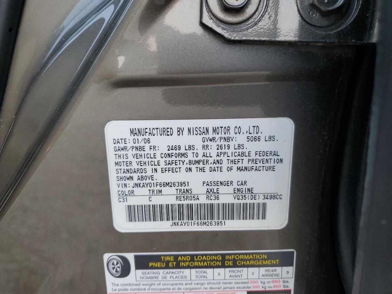 JNKAY01F66M263951 2006 Infiniti M35 Base