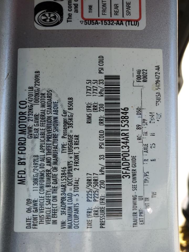 2010 Ford Fusion Hybrid VIN: 3FADP0L34AR153846 Lot: 74976714