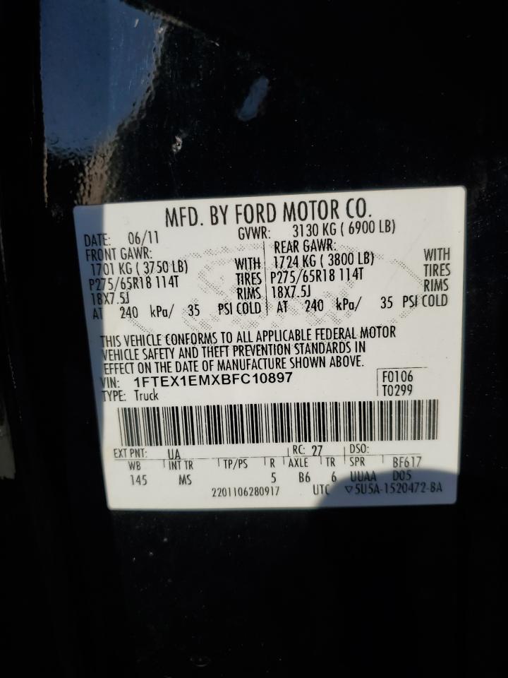 2011 Ford F150 Super Cab VIN: 1FTEX1EMXBFC10897 Lot: 77494644