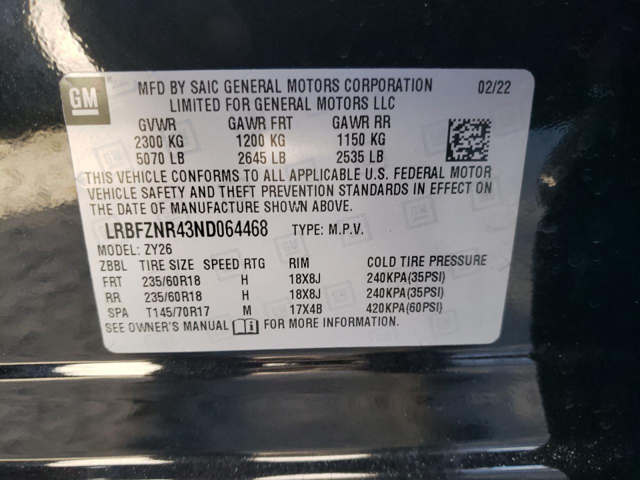 2022 Buick Envision Essence VIN: LRBFZNR43ND064468 Lot: 75633964