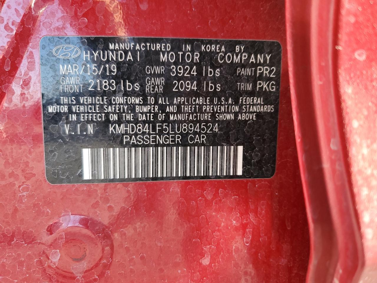 KMHD84LF5LU894524 2020 Hyundai Elantra Sel