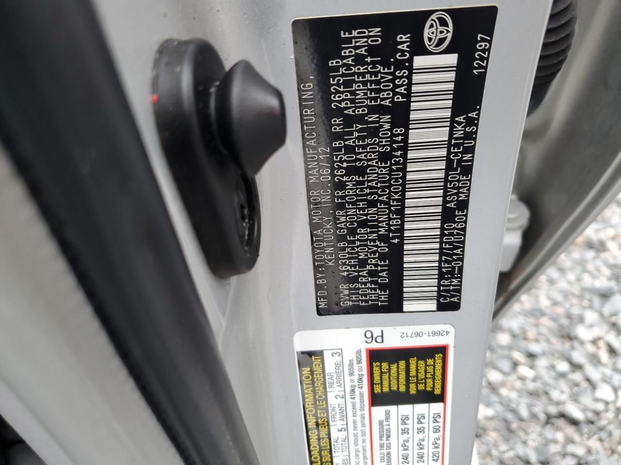 4T1BF1FK0CU134148 2012 Toyota Camry Base