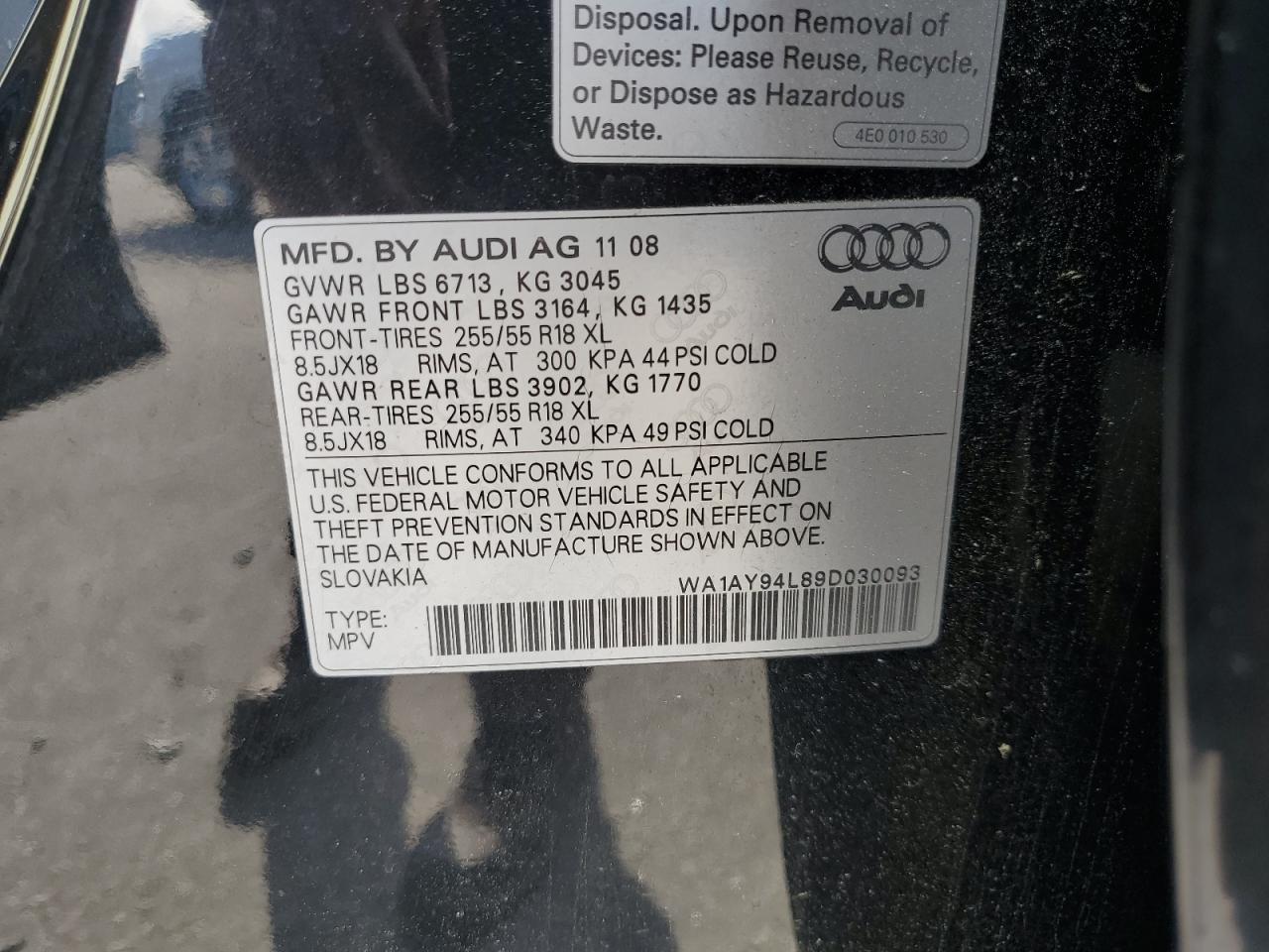 WA1AY94L89D030093 2009 Audi Q7 3.6 Quattro