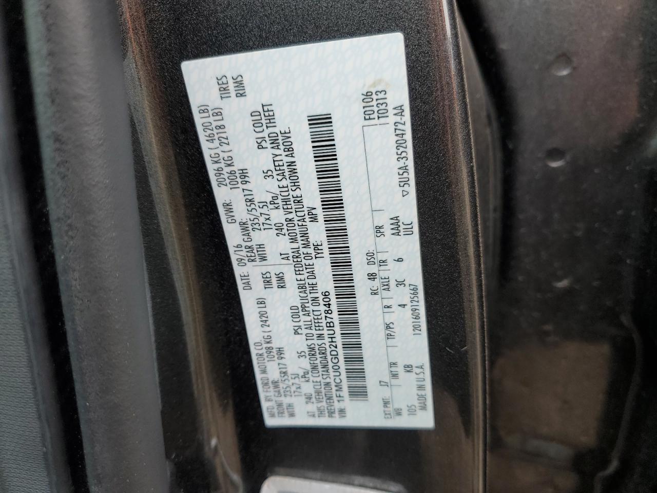 1FMCU0GD2HUB78406 2017 Ford Escape Se