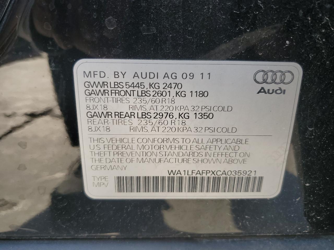 WA1LFAFPXCA035921 2012 Audi Q5 Premium Plus