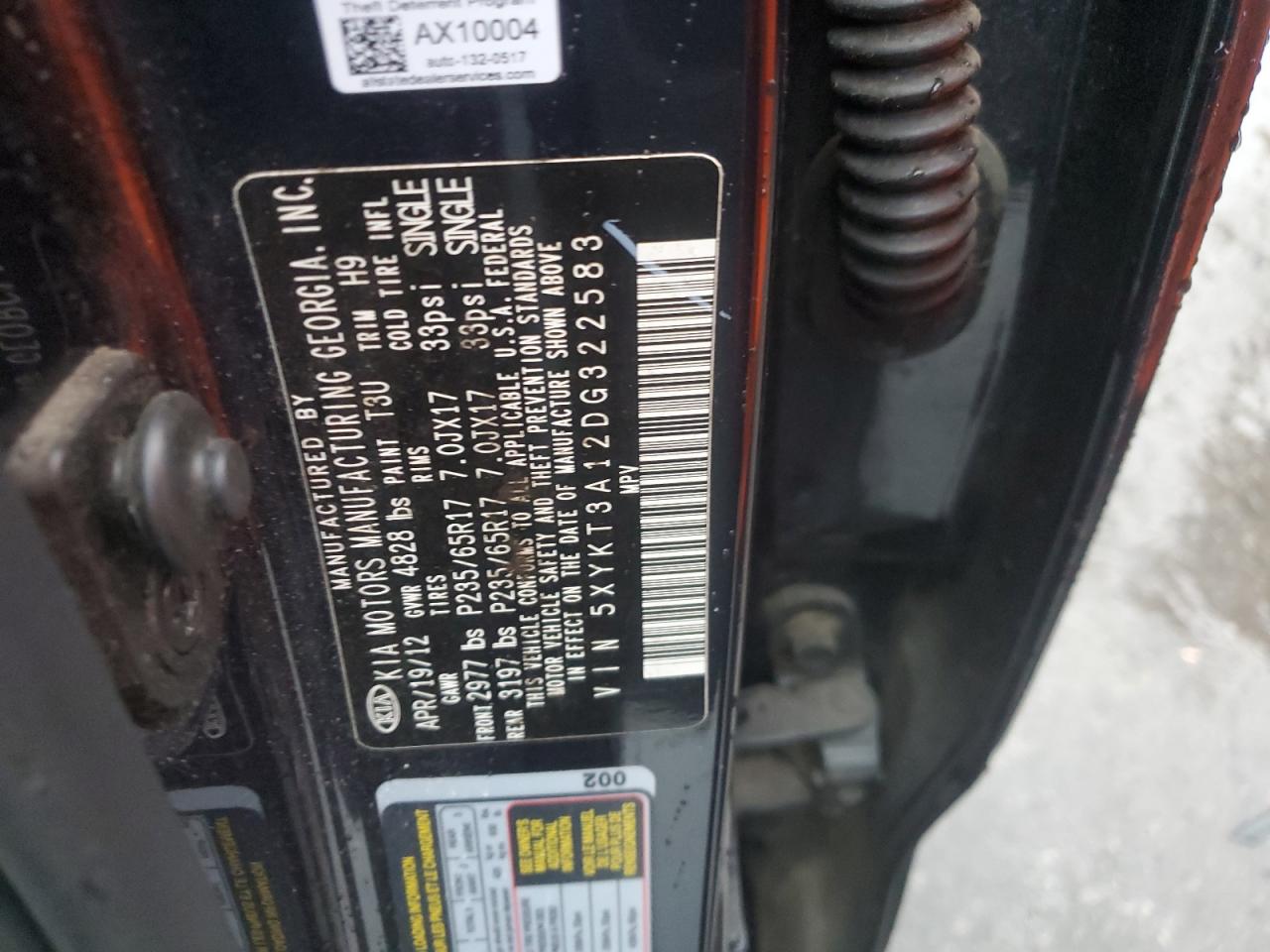 2013 Kia Sorento Lx VIN: 5XYKT3A12DG322583 Lot: 78987984