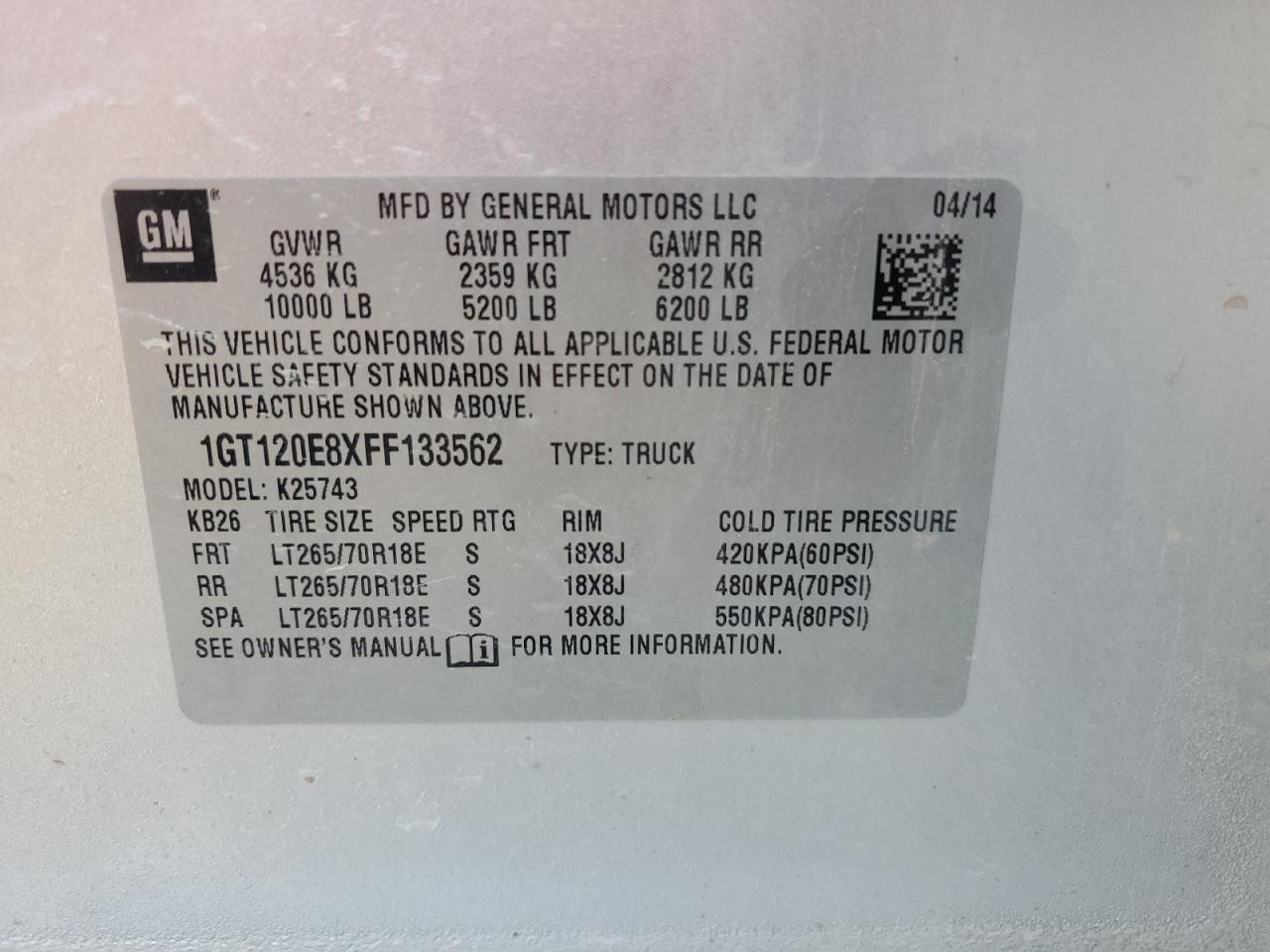 1GT120E8XFF133562 2015 GMC Sierra K2500 Denali