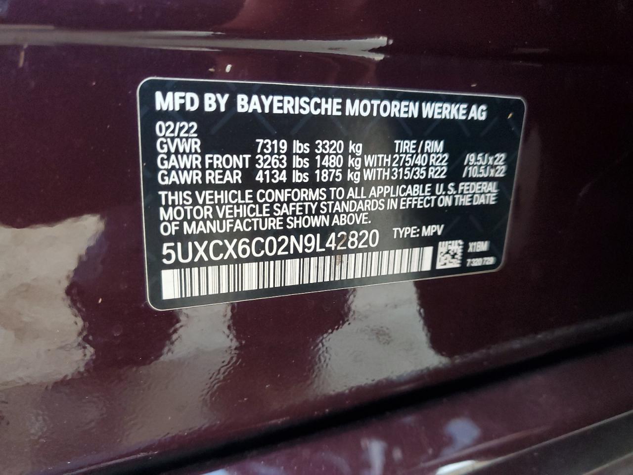 5UXCX6C02N9L42820 2022 BMW X7 M50I