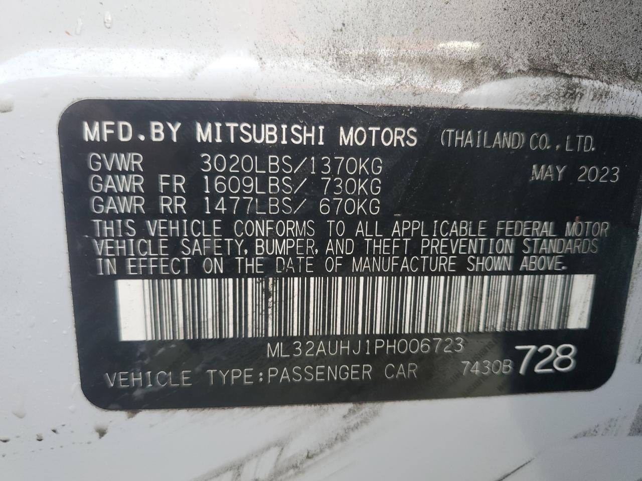 2023 Mitsubishi Mirage Es VIN: ML32AUHJ1PH006723 Lot: 77865624