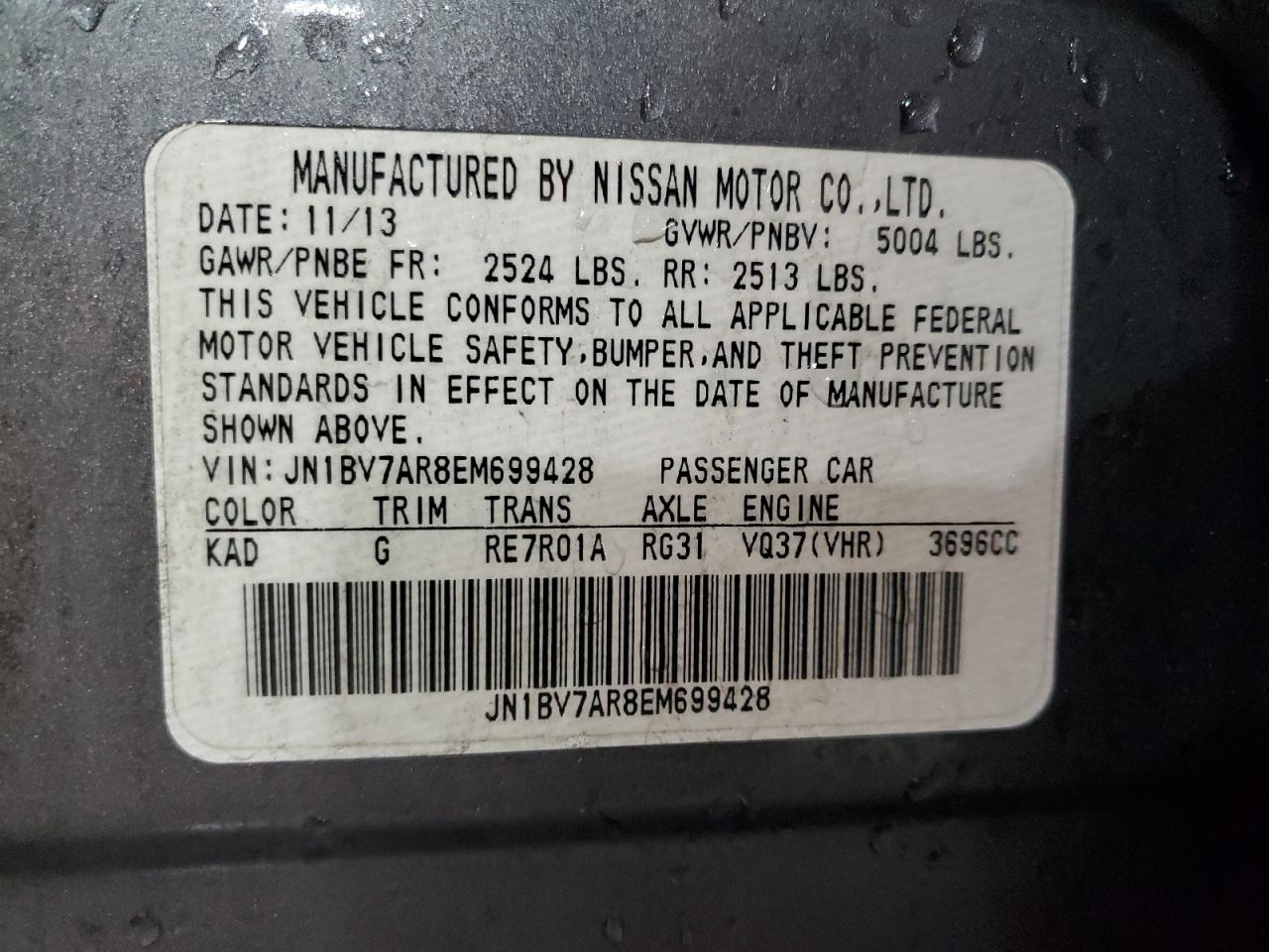 JN1BV7AR8EM699428 2014 Infiniti Q50 Base