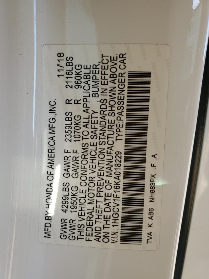 1HGCV1F16KA018229 2019 Honda Accord Lx