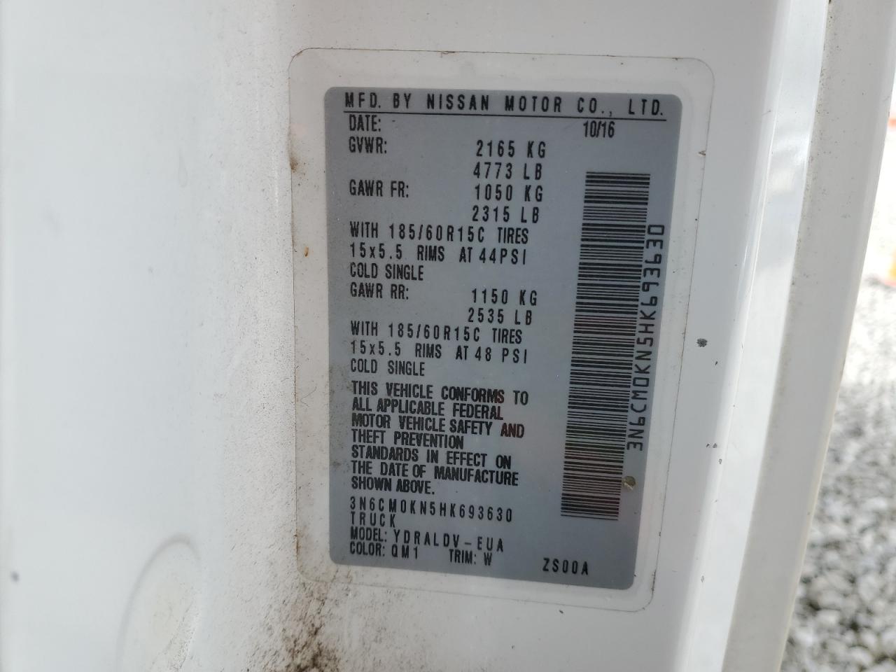 2017 Nissan Nv200 2.5S VIN: 3N6CM0KN5HK693630 Lot: 75919204