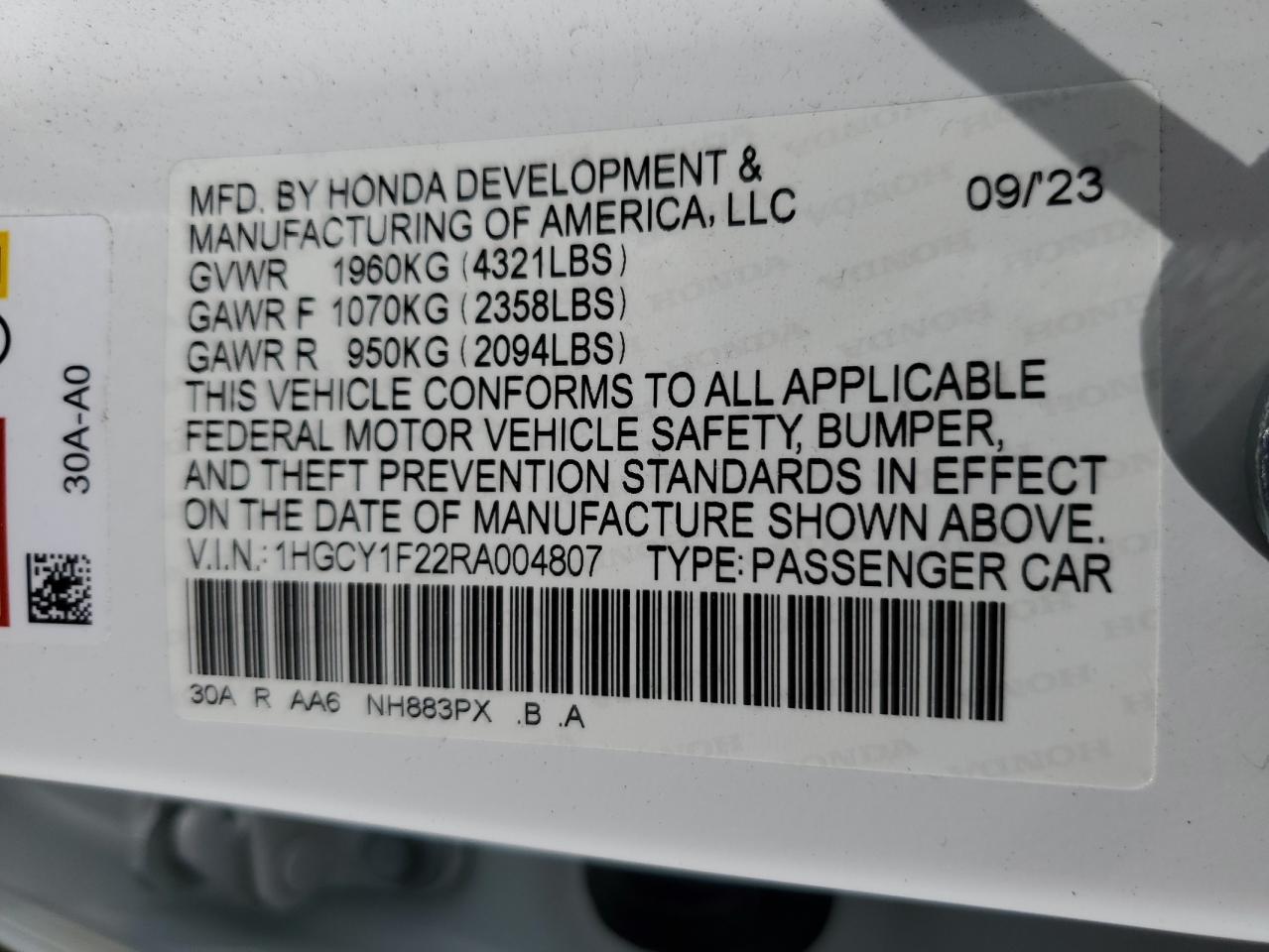 1HGCY1F22RA004807 2024 Honda Accord Lx