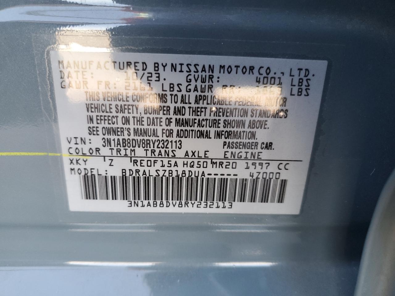 2024 Nissan Sentra Sr VIN: 3N1AB8DV8RY232113 Lot: 76974414