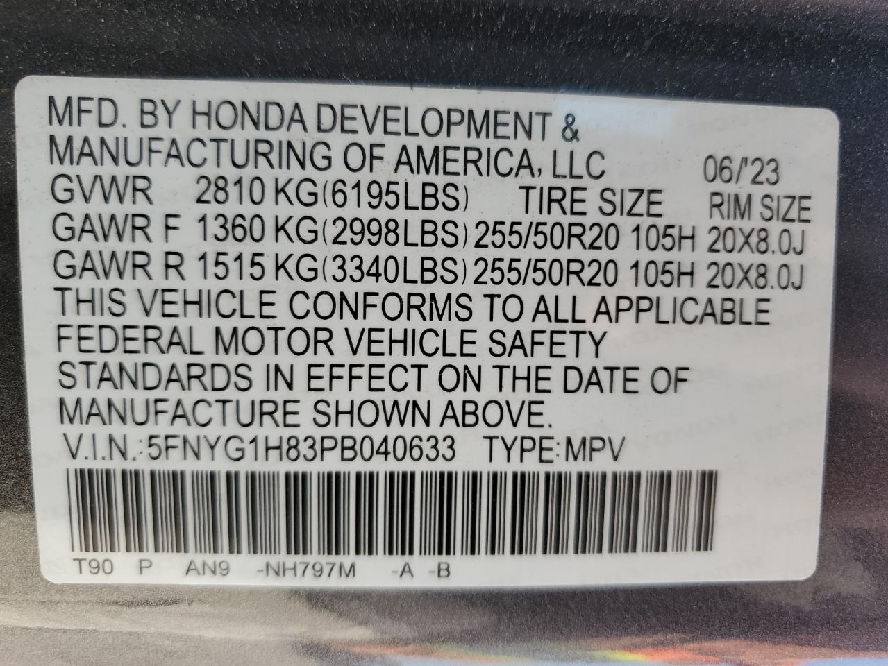 5FNYG1H83PB040633 2023 Honda Pilot Elite