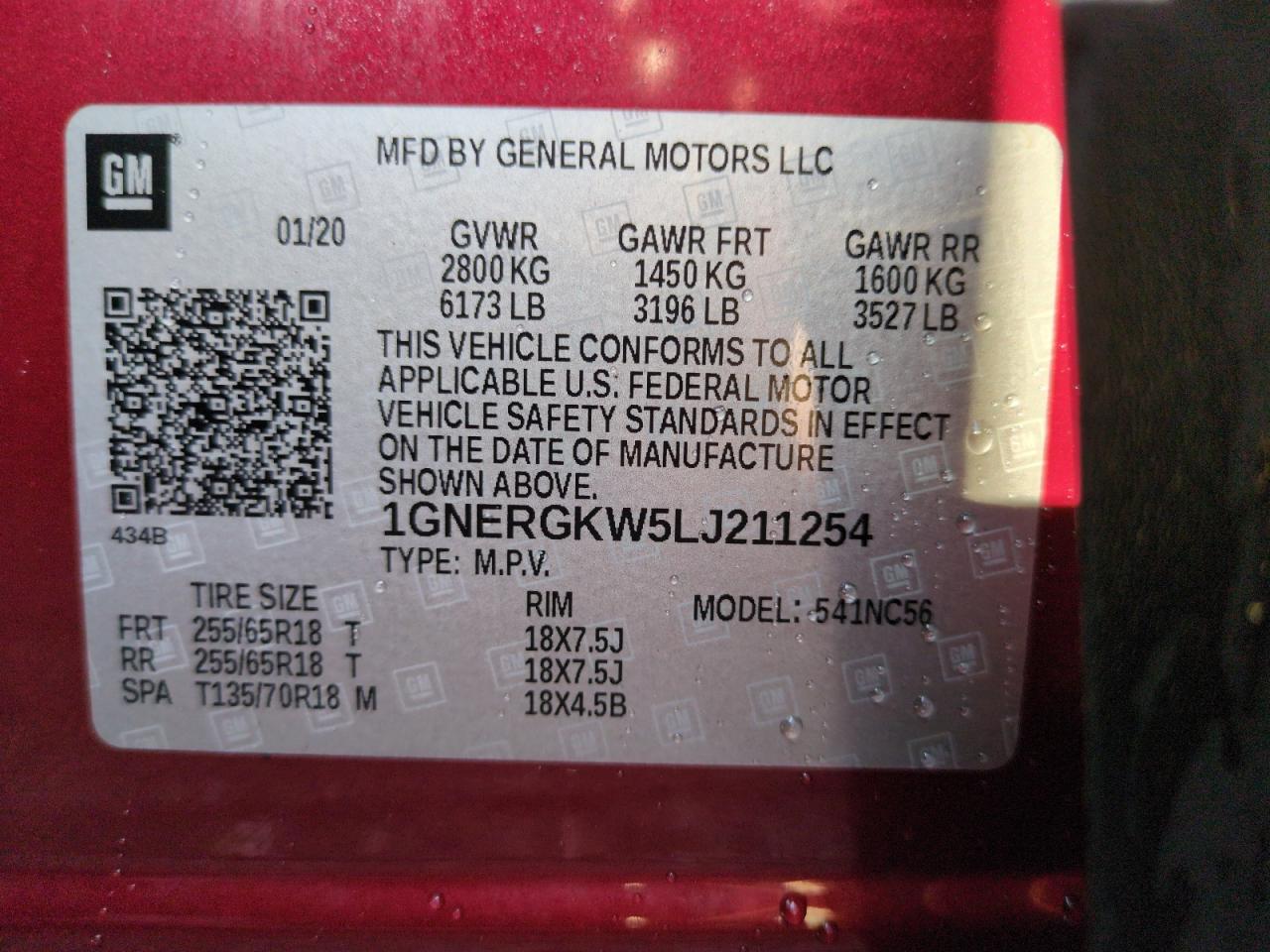 2020 Chevrolet Traverse L VIN: 1GNERGKW5LJ211254 Lot: 79781874