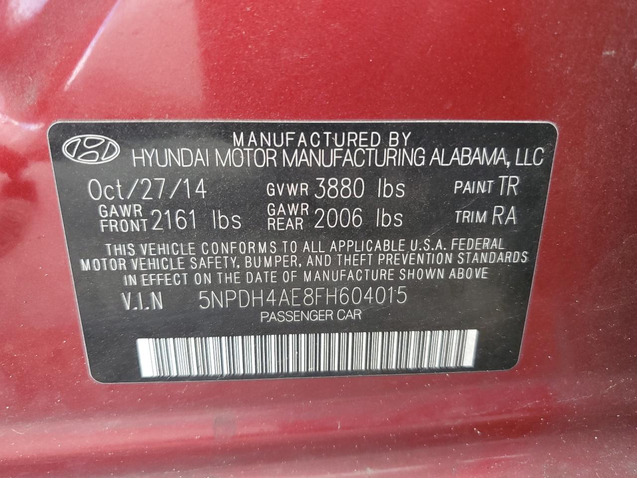 5NPDH4AE8FH604015 2015 Hyundai Elantra Se