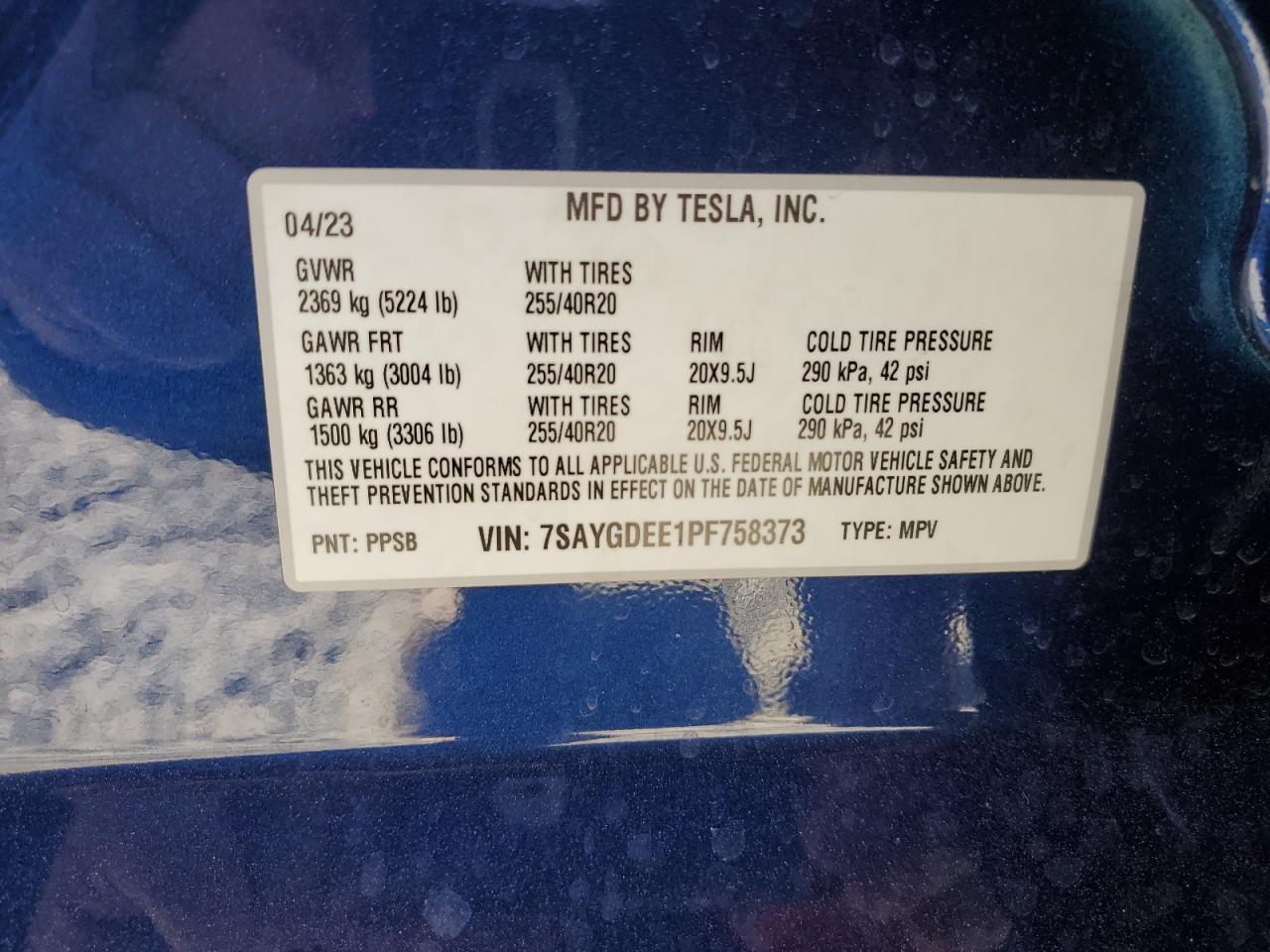 7SAYGDEE1PF758373 2023 Tesla Model Y