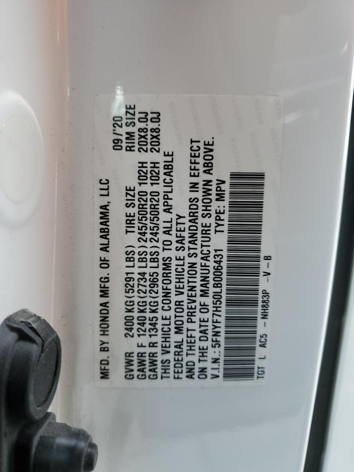 2020 Honda Passport Exl VIN: 5FNYF7H50LB006431 Lot: 78751444