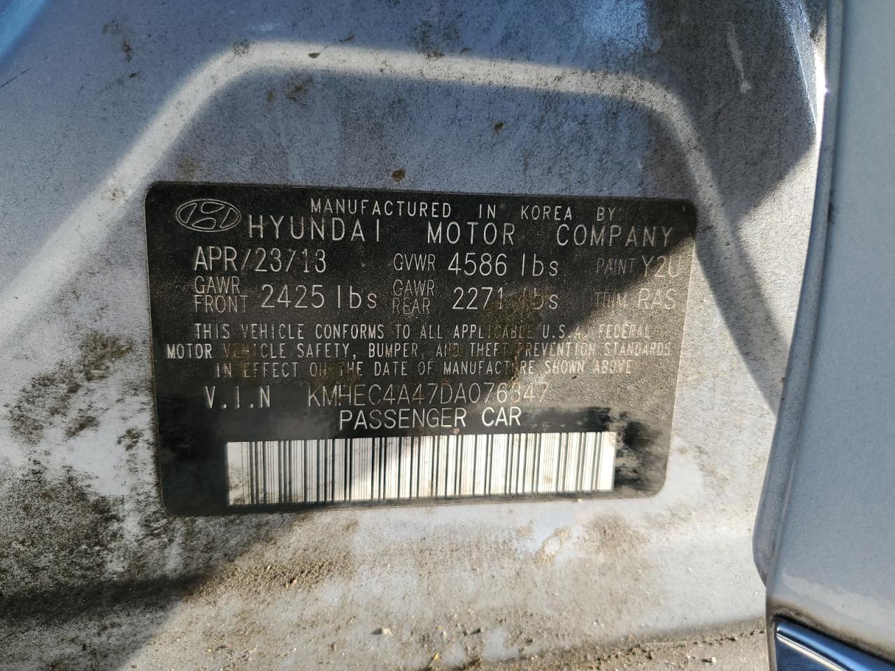 2013 Hyundai Sonata Hybrid VIN: KMHEC4A47DA076347 Lot: 75418374