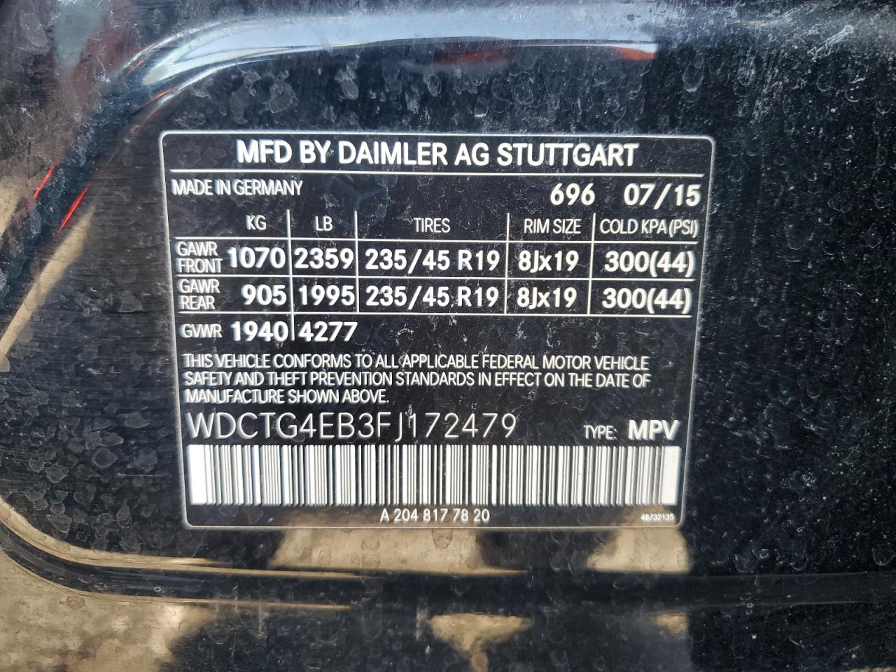 VIN WDCTG4EB3FJ172479 2015 MERCEDES-BENZ GLA-CLASS no.13