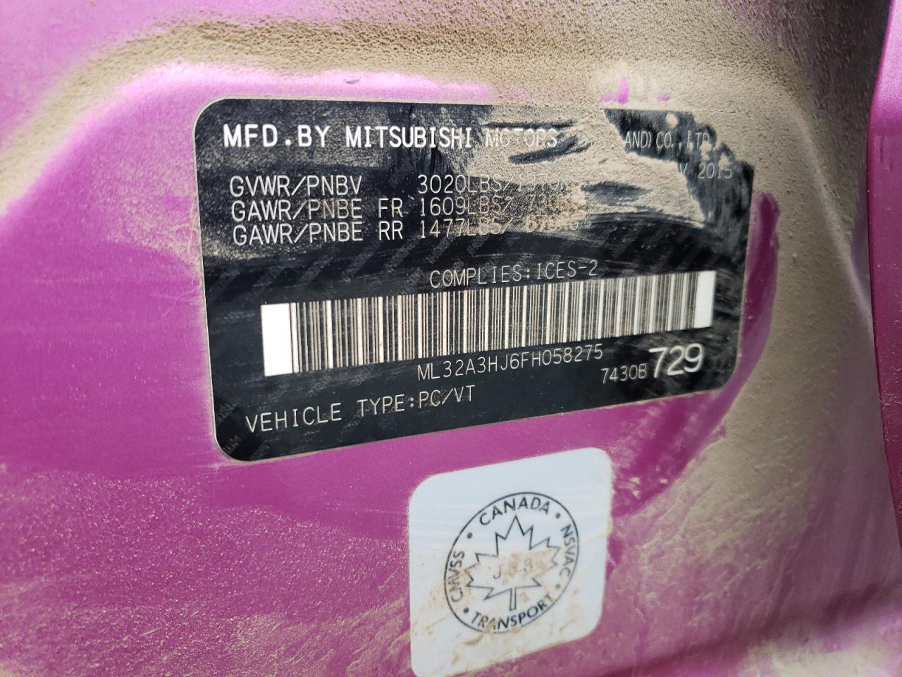 2015 Mitsubishi Mirage De VIN: ML32A3HJ6FH058275 Lot: 78525134