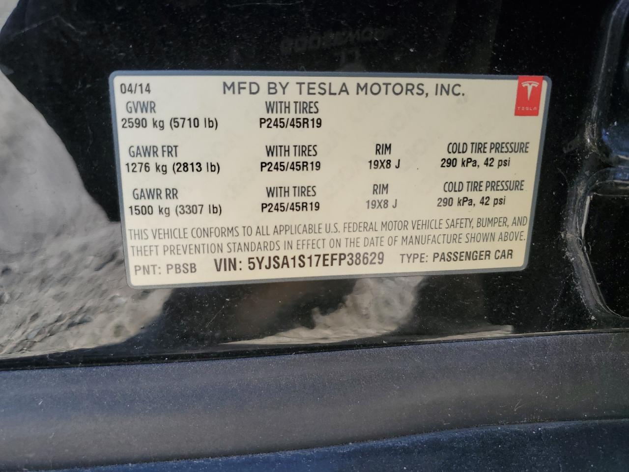 5YJSA1S17EFP38629 2014 Tesla Model S