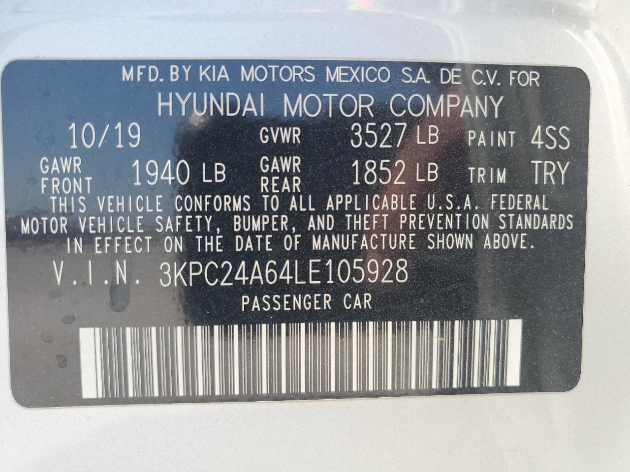 2020 Hyundai Accent Se VIN: 3KPC24A64LE105928 Lot: 75693524