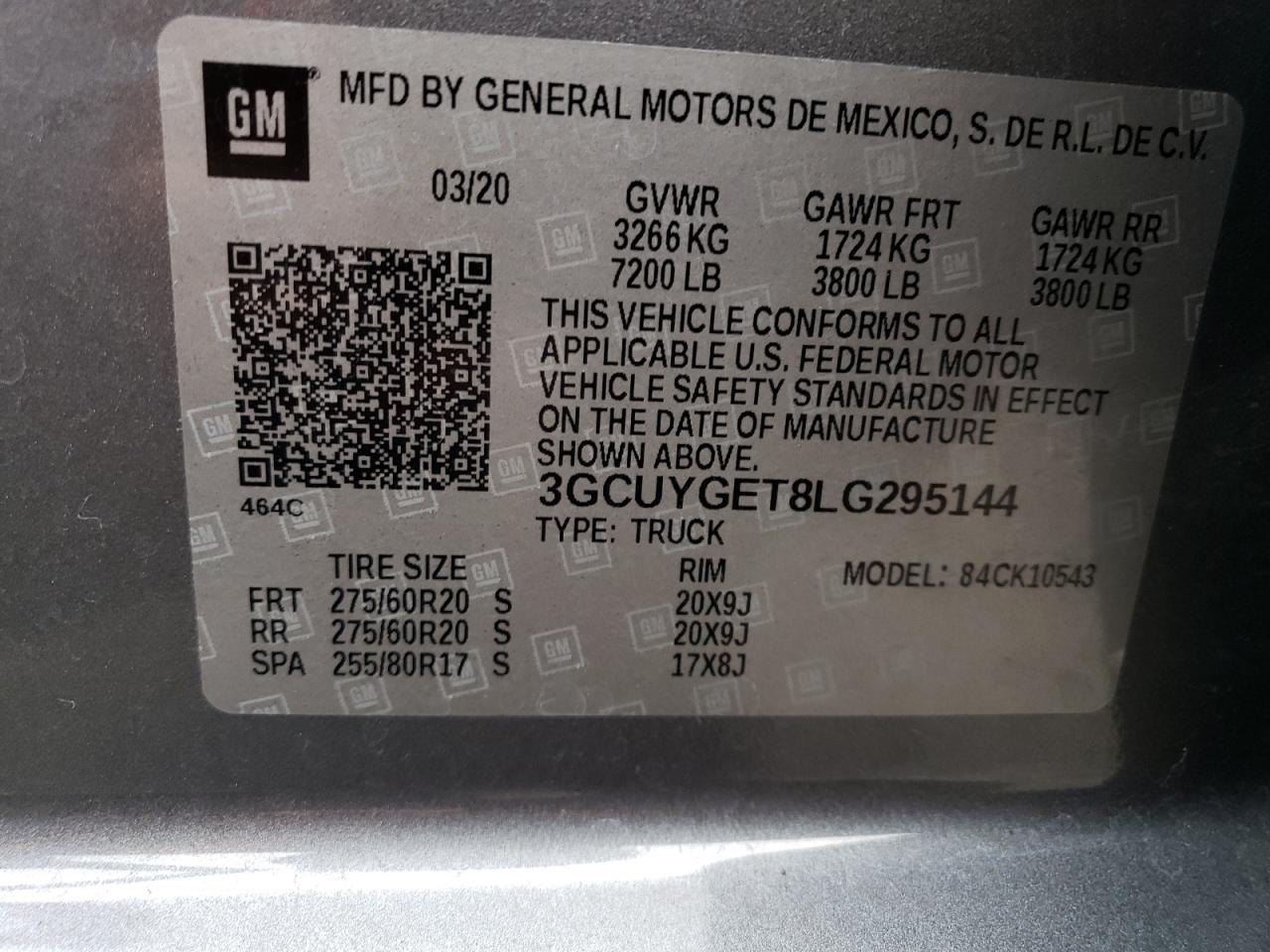 3GCUYGET8LG295144 2020 Chevrolet Silverado K1500 Ltz