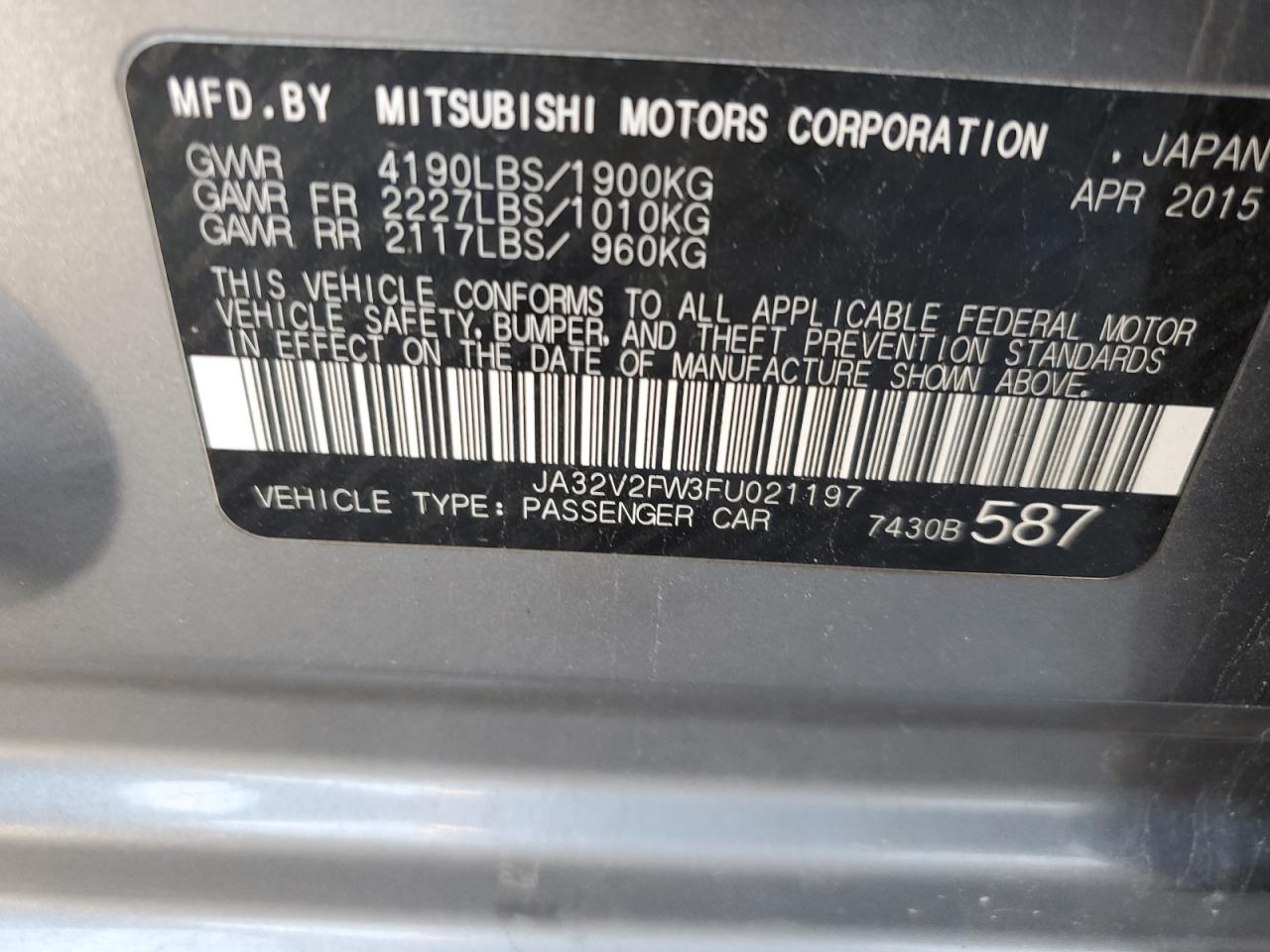 2015 Mitsubishi Lancer Se VIN: JA32V2FW3FU021197 Lot: 77587864