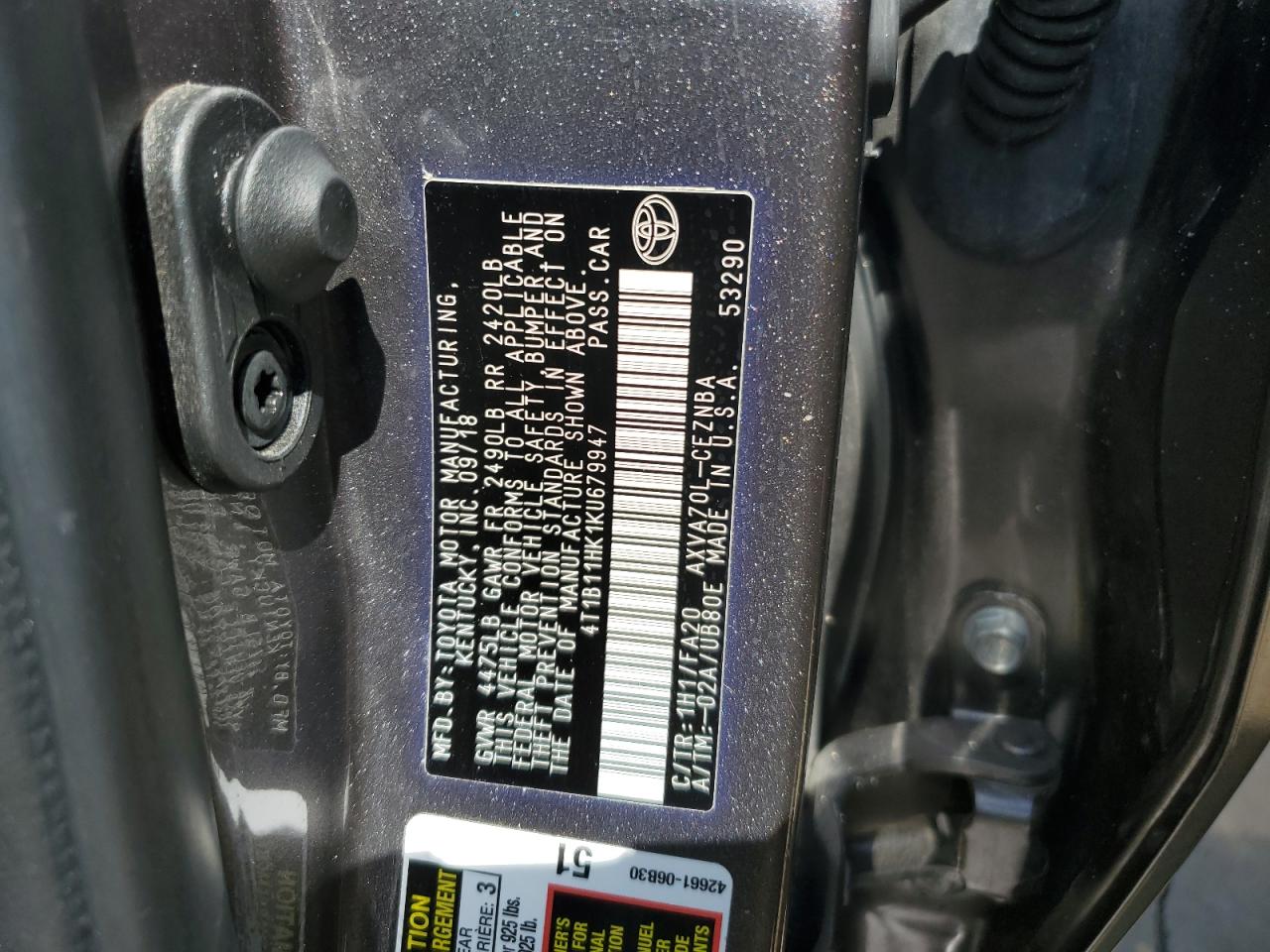 4T1B11HK1KU679947 2019 Toyota Camry L