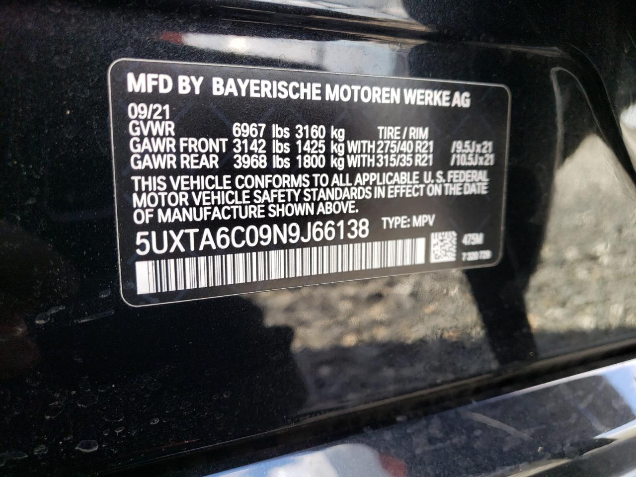 2022 BMW X5 xDrive45E VIN: 5UXTA6C09N9J66138 Lot: 77820324