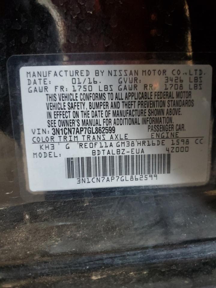 3N1CN7AP7GL862599 2016 Nissan Versa S