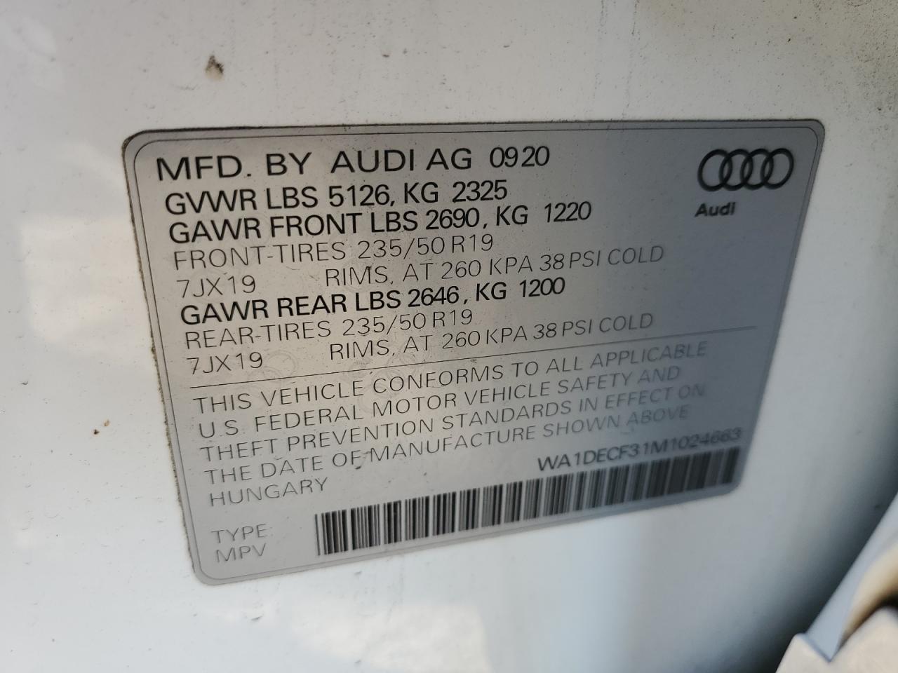 VIN WA1DECF31M1024663 2021 AUDI Q3 no.13