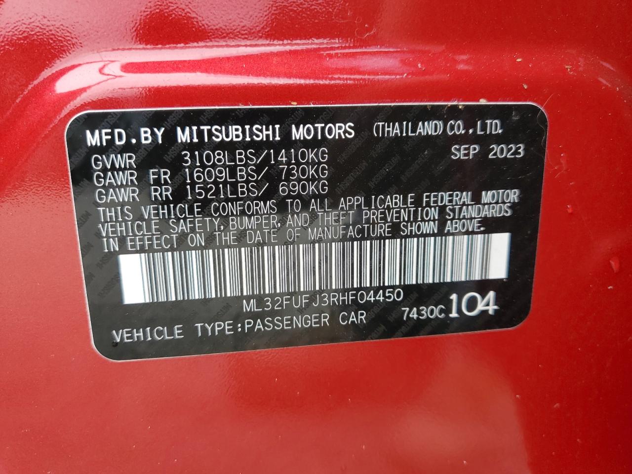 2024 Mitsubishi Mirage G4 Es VIN: ML32FUFJ3RHF04450 Lot: 75470404