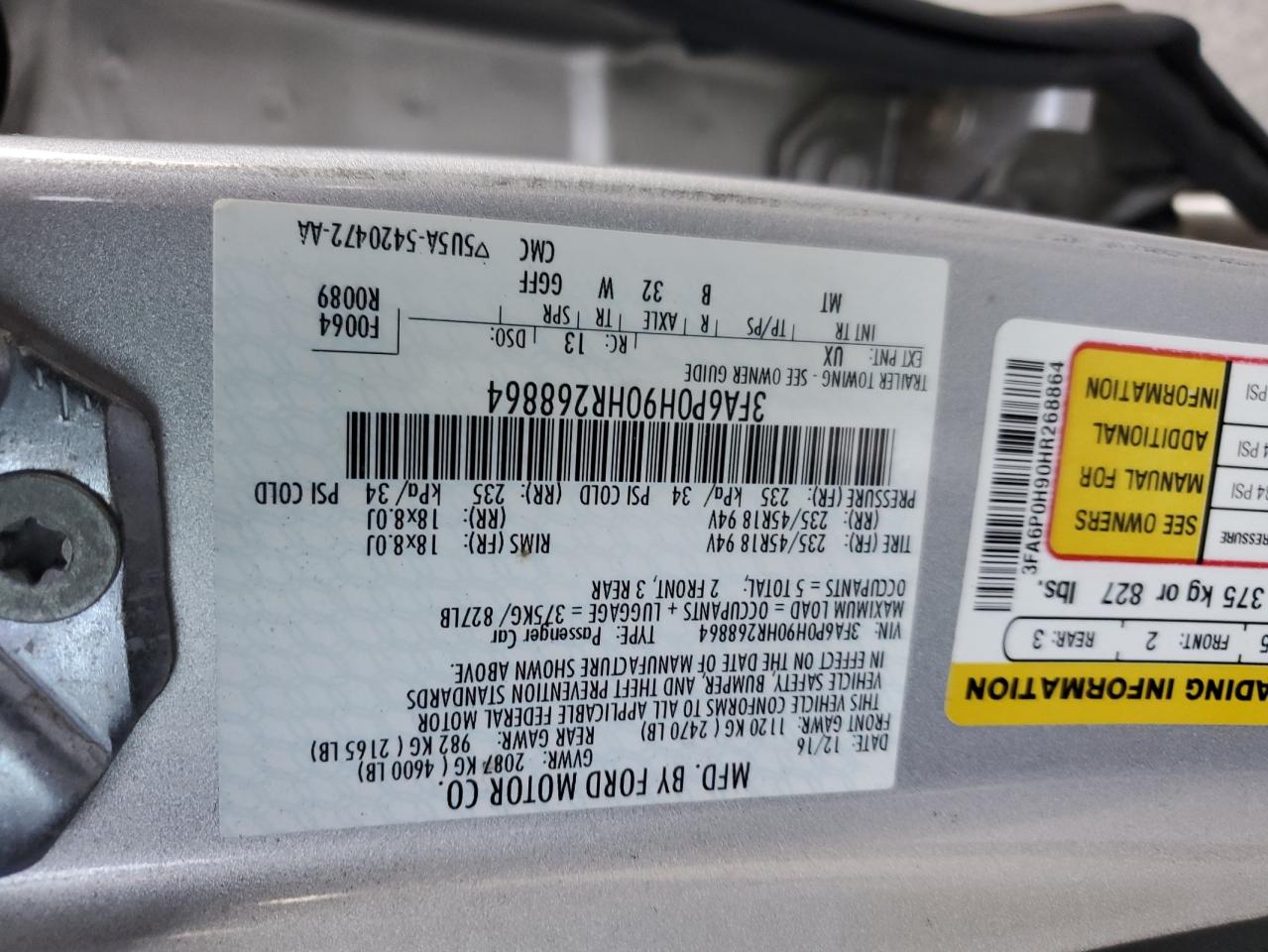 3FA6P0H90HR268864 2017 Ford Fusion Se