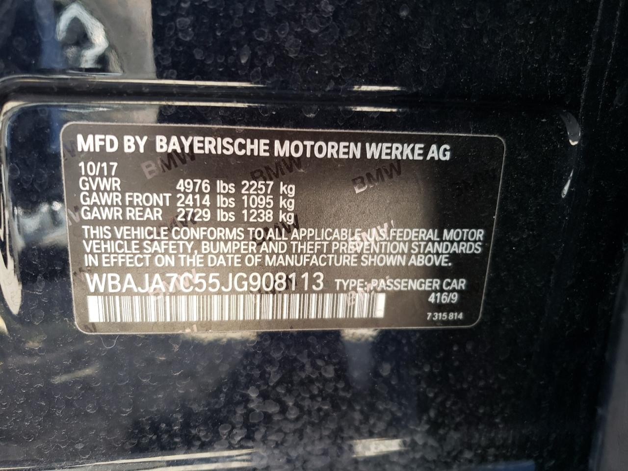 WBAJA7C55JG908113 2018 BMW 530 Xi