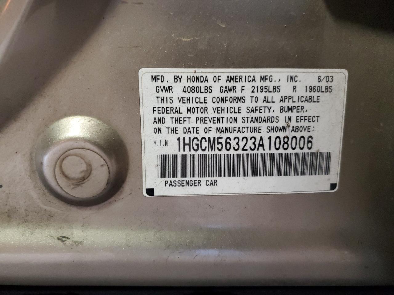 1HGCM56323A108006 2003 Honda Accord Lx