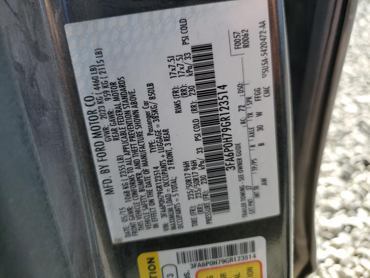 3FA6P0H79GR123514 2016 FORD FUSION - Image 12