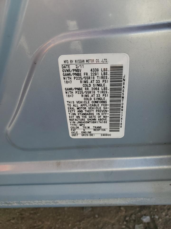 2011 Nissan Rogue S VIN: JN8AS5MT0BW174168 Lot: 77683564