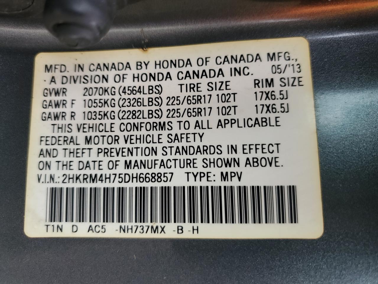 2HKRM4H75DH668857 2013 Honda Cr-V Exl