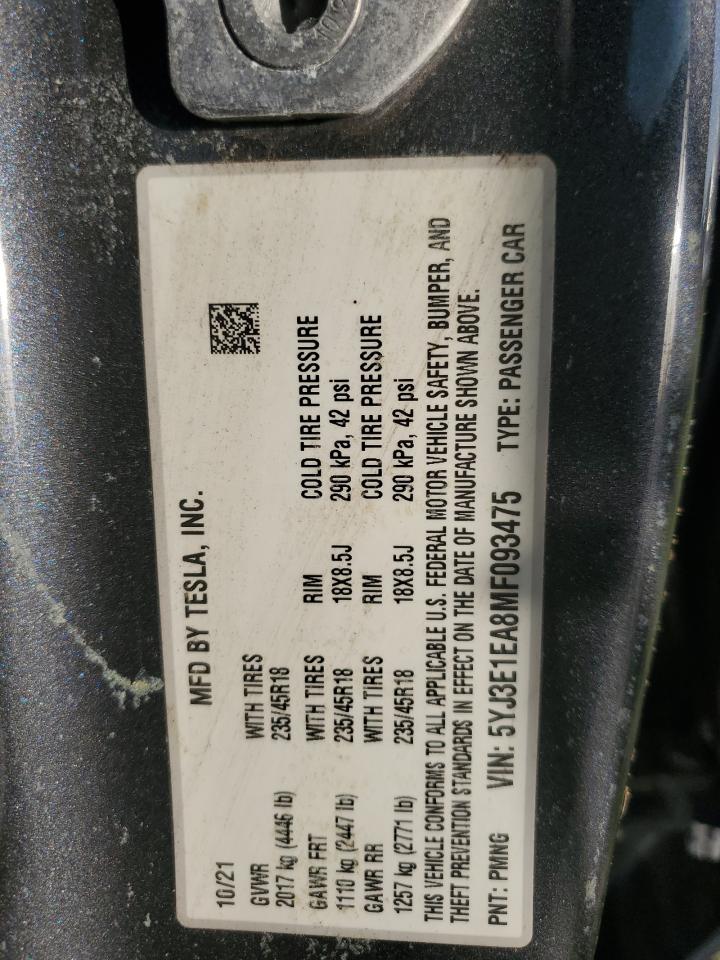 5YJ3E1EA8MF093475 2021 Tesla Model 3