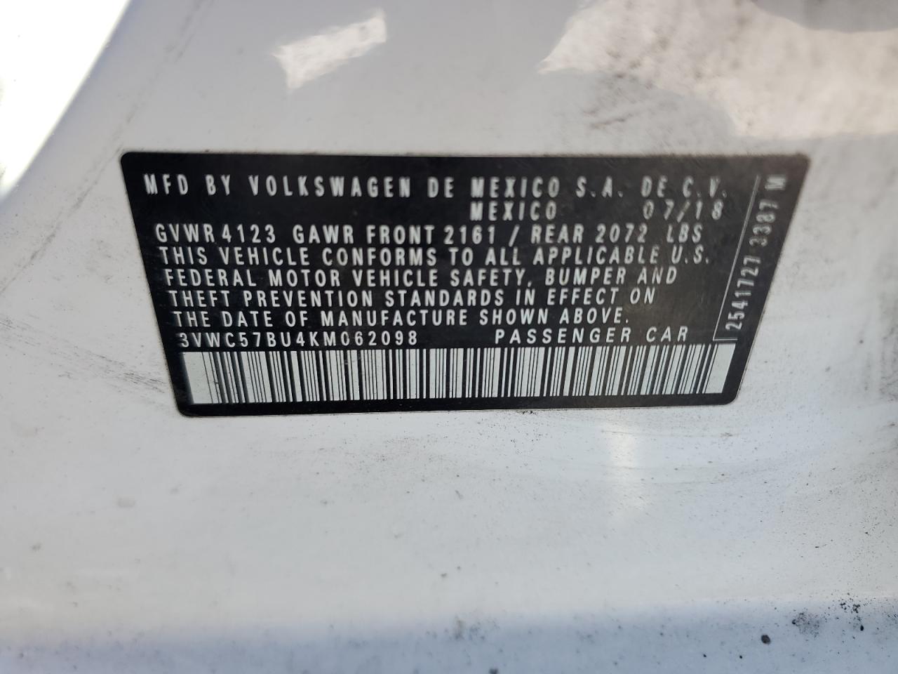 3VWC57BU4KM062098 2019 Volkswagen Jetta S