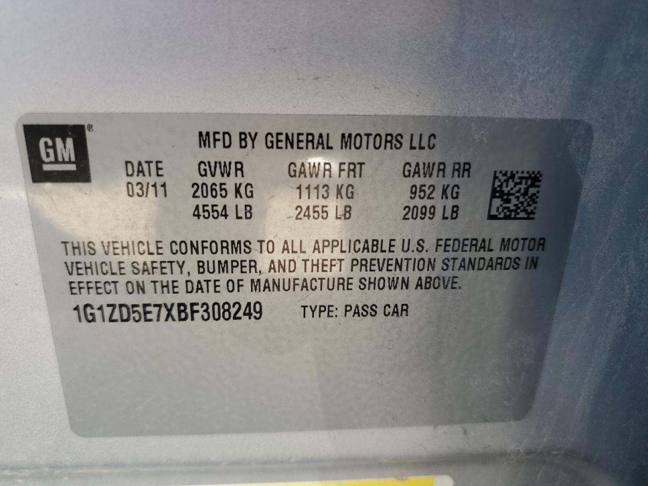 1G1ZD5E7XBF308249 2011 Chevrolet Malibu 2Lt