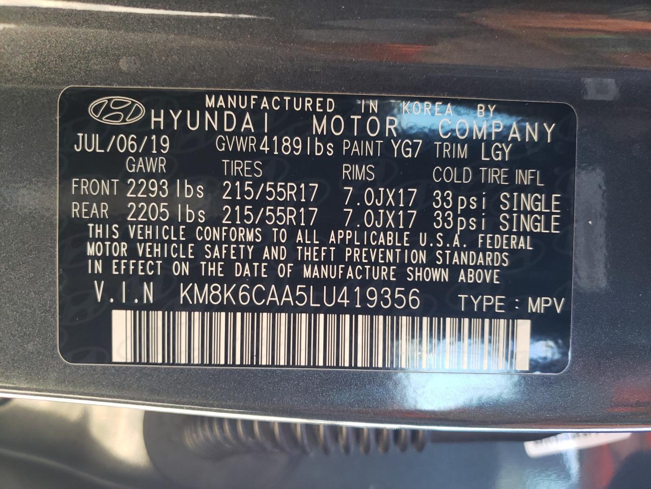 KM8K6CAA5LU419356 2020 Hyundai Kona Sel Plus